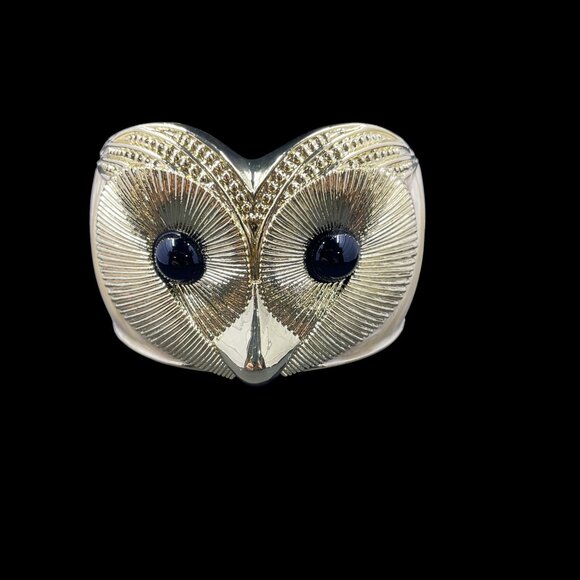 Gold Tone Owl Cuff Bracelet Vintage Inspired Animal Statement Boho Glam Jewelry - Picture 2 of 6